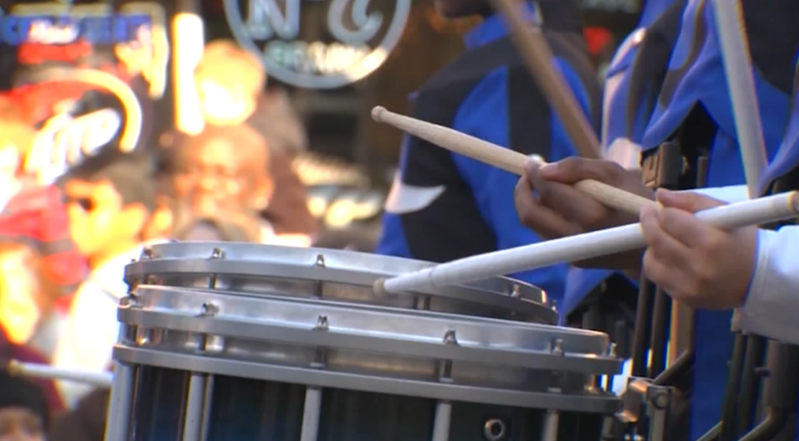 Marching Band Drumline in Downtown Houston